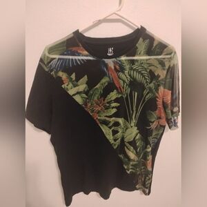 INC International Concepts Black and Green Tropical Tee Size Medium